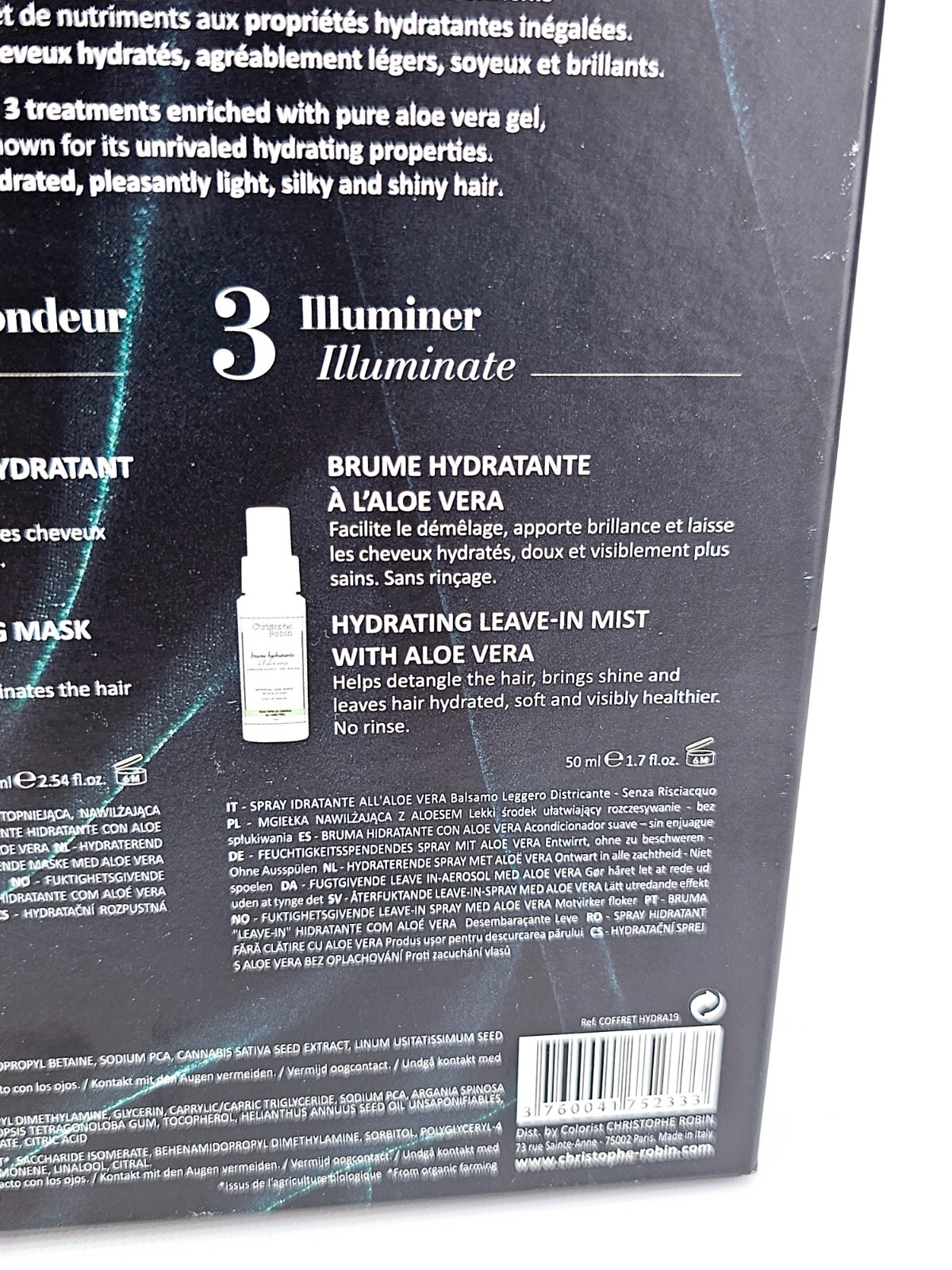 Christophe Robin Hydrating Shampoo Mask Leave In Mist Kit Aloe Vera 3Pc Gift Set