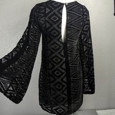 Show Me Your MUMU Tunic Womens S Black Velvet Bell Sleeves Top Dress Geometric