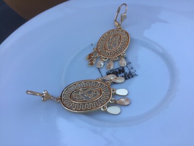 Boucles D'oreilles Créoles Style Savoyarde – Doré, Turquoise – Marque Rosantine, Lot 321