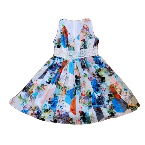 Silk Floral Sleeveless Lace Waistband 