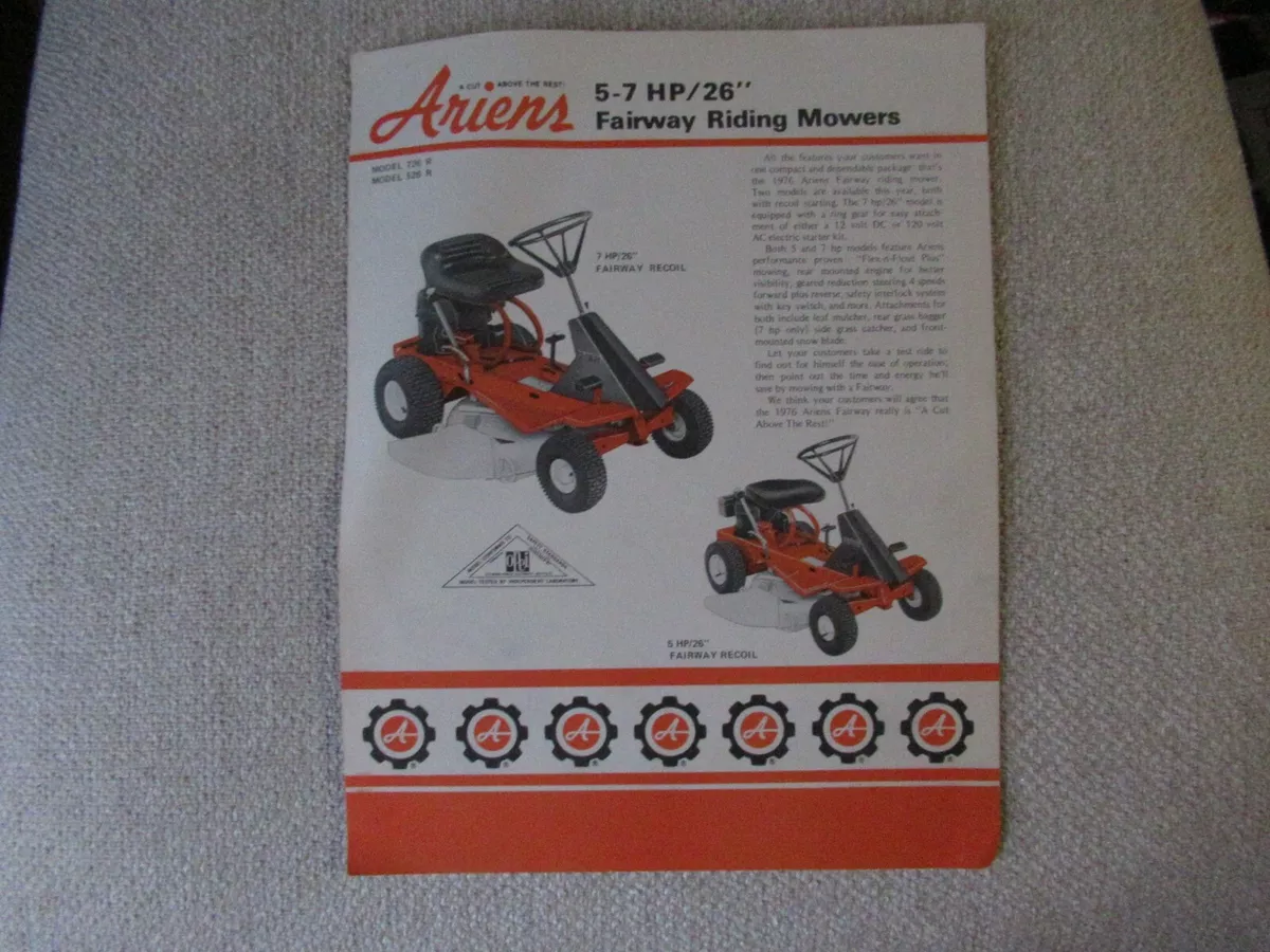 Eriens fairway riding mower lawn tractor specification sheet brochure