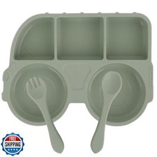 Nalchois Silicone Kid Plate with Suction, Toddler Plates with Spoon and Fork,