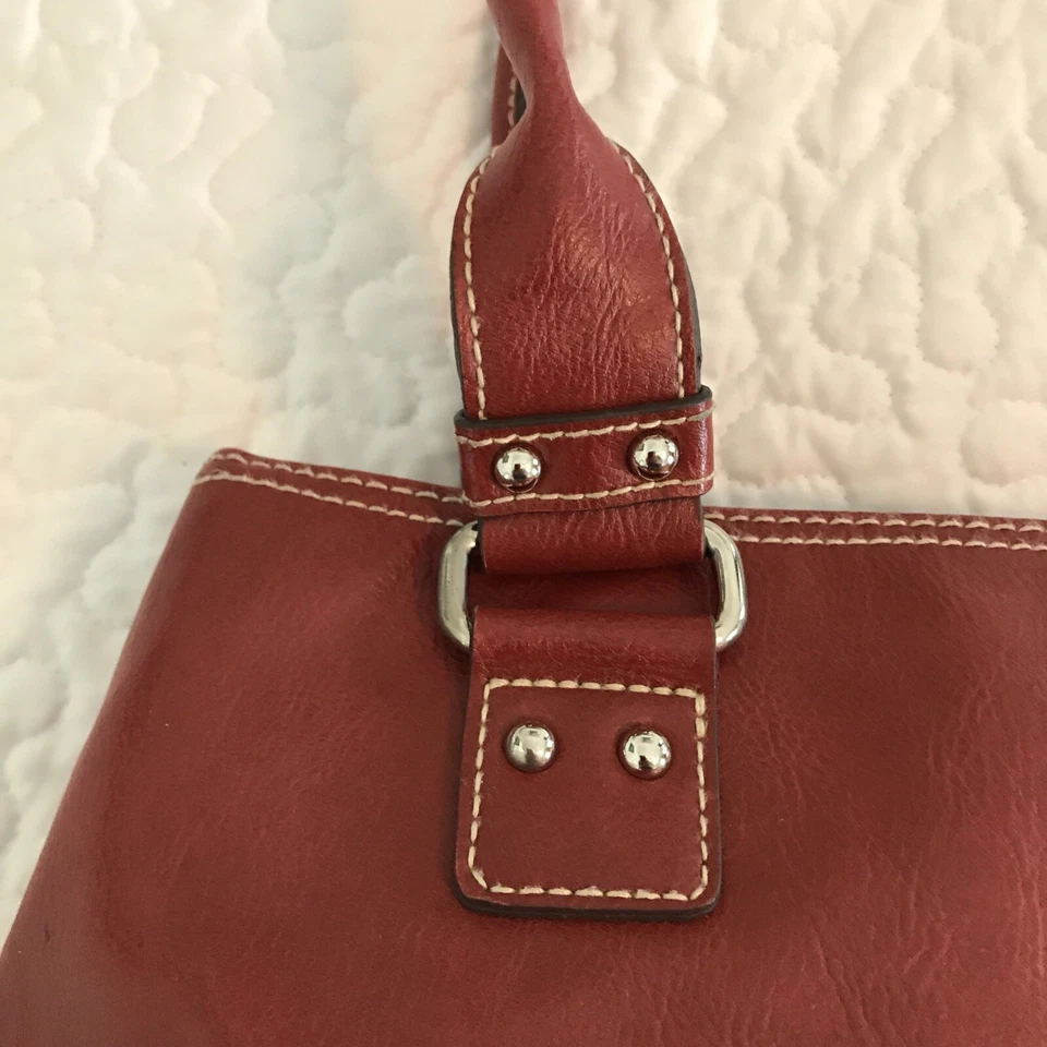 BOLSO DE MANO DE CUERO LIZ CLAIBORNE Rojo BOLSO DE HOMBRO CARTERA 5 Bolsillos Foto 3 de 4