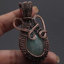 Aquamarine Gemstone Wire Wrapped Tree Of Life Pendant 2.3" Jewelry H13930