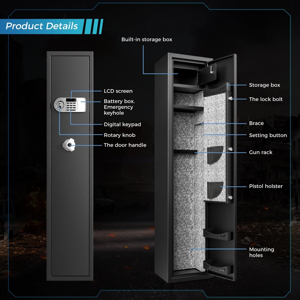 6 Metal Fireproof Long Storage Electronic Lock Heavy Duty Steel