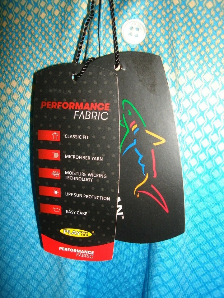 NEW GREG NORMAN 2-TONE BLUE/YELLOW GEO DESIGN 100% POLY S/S POLO SHIRT L NO LOGO - Image 2 of 4