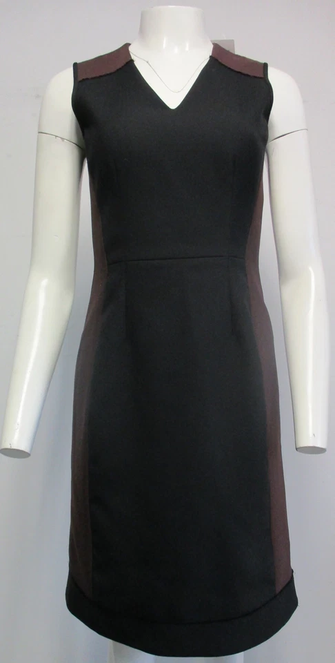 Vestido Vaina REED KRAKOFF Borgoña/Negro Bloque de Color Cuello en V Lana y Seda Talla 0 Foto 2 de 4
