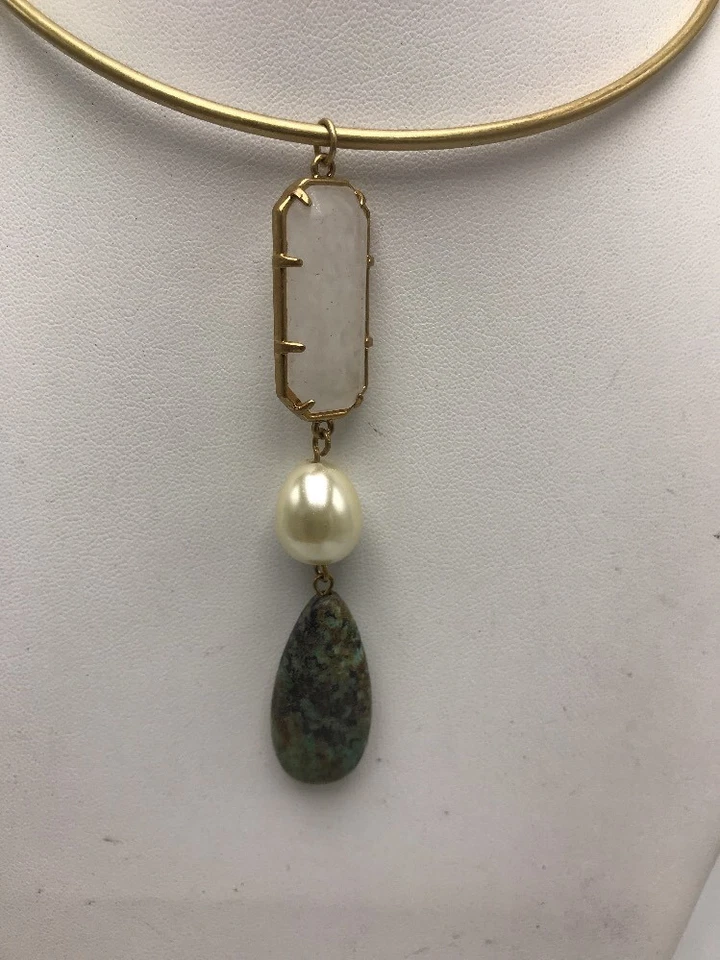 COLLAR COLGANTE TRIPLE PIEDRA ALAMBRE TONO ORO RALPH LAUREN $68 L45 Foto 2 de 4