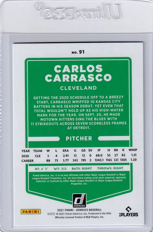 2021 DONRUSS BLUE PARALLELS CARLOS CARRASCO NEW YORK METS INDIANS - B6591 - Image 2 of 2