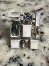 Handcrafted Sterling Silver Abalone /mother Of Pearl Ring, 22 Grams Size 6.75