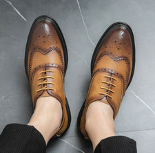 Men's Business Wedding Lace Up Brogues Wing Tip Carved Formal Dress Casual Shoes
