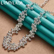URMYLADY 925 Sterling Silver Smooth Grape Beads Necklace For Women Jewelry
