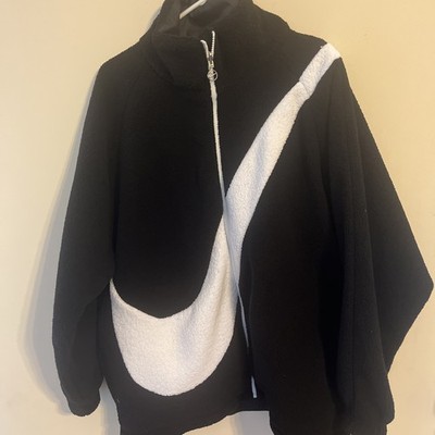 Nike Women Size Medium Swoosh Reversible Oversized Sherpa Jacket CZ4063 Black