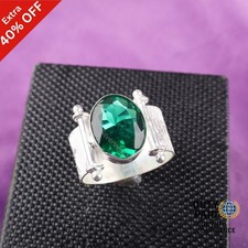 Oval Green Emerald Stone Sterling Silver May Ethnic Band Wedding Ring Jewelry