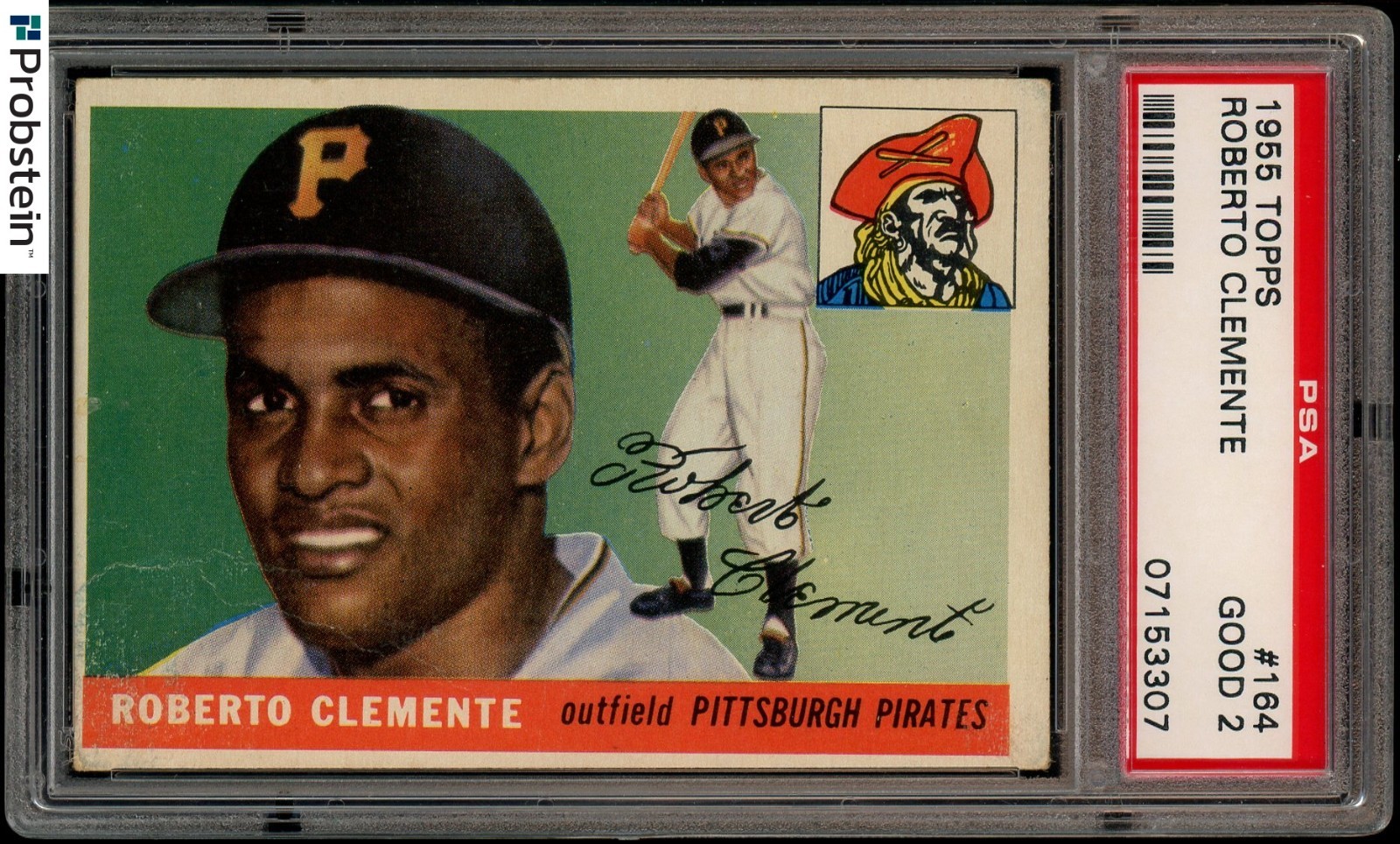1955 Topps #164 Bob Roberto Clemente Pittsburgh Pirates RC Rookie HOF PSA 2 GOOD view 2