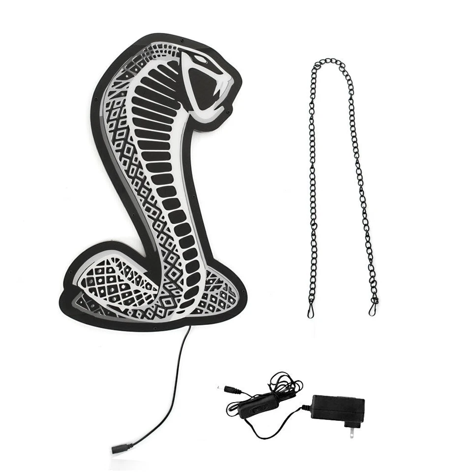 Letrero de pared de garaje delgado con luz LED para Ford Mustang Shelby Cobra Snake 20" x 13" Foto 3 de 4