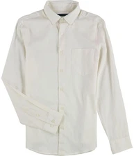 Perry Ellis Mens Twill Button Up Shirt, egret, S Neck
