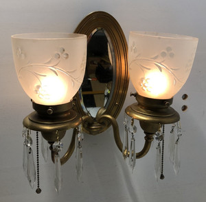 Antique Wall Sconce Vtg Light Fixture Dual Art Prism Grapes Mirror Art USA #L1