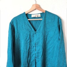 Victoria's Secret GOLD LABEL Teal Paisley Silk Kimono Robe Pajama Sleep Dress S