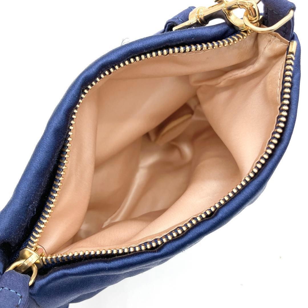 Valentino Garavani Navy Satin Shoulder Bag with Ribbon, Used, Authentic Japan thumbnail 8