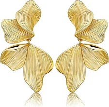 Gold Statement Earrings For Women 18K Gold Plated Sectored Flower Leaf Shell ...