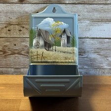 Vintage Metal Painted Wall Hanging Matchbox Match Holder House and Outhouse