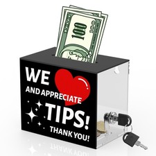 Acrylic Tip Jar for Bartender Tip Box Tip Jars Suggestion Box with Slot and L...