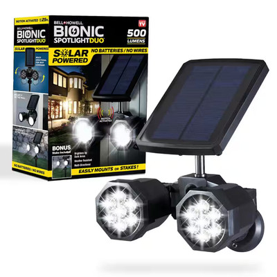 Solar Powered Motion Activated Integrated LED Black Outdoor Bionic Spotlight Duo