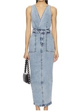Good American STRECH-Denim Maxi Dress S Size Slim Fit V Neck Women Fashion Dress