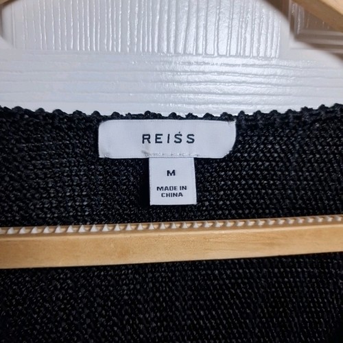 Reiss Pullover Medium schwarz beige V-Ausschnitt Fell Metallic Strick Schulterpolster - Bild 12 von 12
