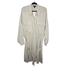 Banana Repblic XXL tan cream oatmeal linen blend utility tie waist shirtdress