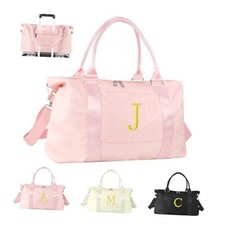 Personalized Initial Gym Dance Bag, Travel Duffel Bag for Teen letter-J Pink
