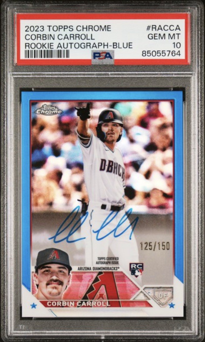 2023 Topps Chrome Corbin Carroll Rookie Auto RC Blue Refractor #/150 PSA 10