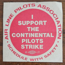 1983 ALPA sticker Continental Strike Air Line Pilots Association Union Unused