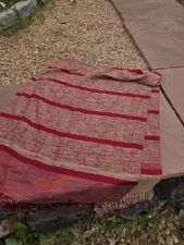 Women's Pashmina Scarf Shawl Wrap Paisley Dark Red  Gold Stipes Fringe