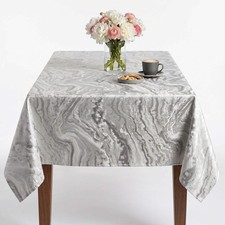 White Metallic Marbleized Jacquard Wedding Tablecloth Mahwah Dining Cover