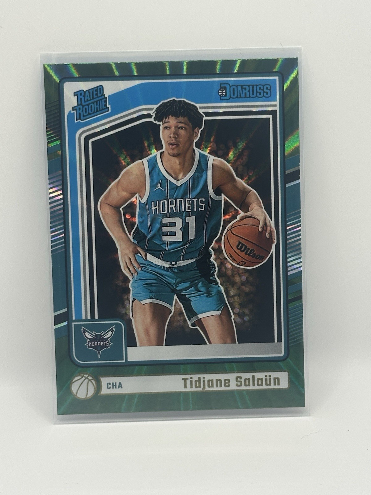 2024-25 Donruss Green Holo Laser Rated Rookie #229 Tidjane Salaun RC Hornets