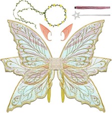 Large Fairy Wings Adult Women, 33"X25" Iridescent Glitter Butterfly Wings, Fairy