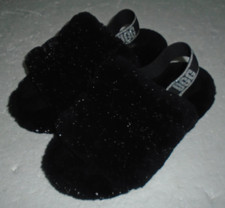 UGG Fluff Yeah Black Metallic Slide Slippers 1125380K Kids Size 2