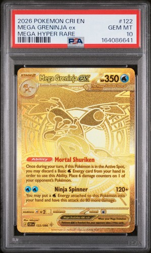 MEGA GRENINJA EX GOLD PSA 10 GEM MINT 2026 POKEMON CHAOS RISING HYPER RARE 122
