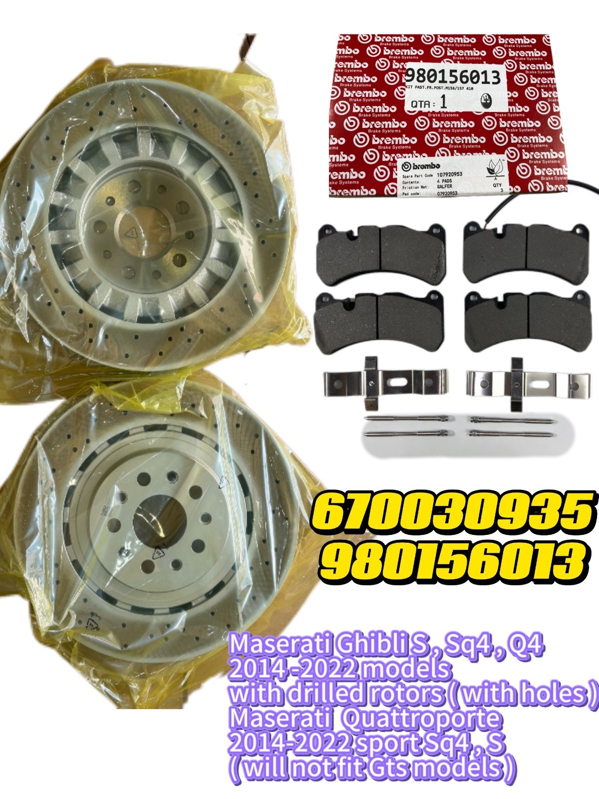 OEM 2014-2022 Maserati Quattroporte 3.0L/3.8L front brake pads rotors 980156013
