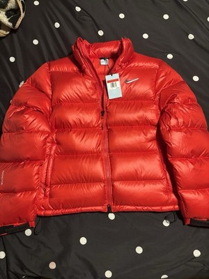 Nike NOCTA Red Puffer Jacket Full Zip Stand-Up Collar Embroidered Logo Size L
