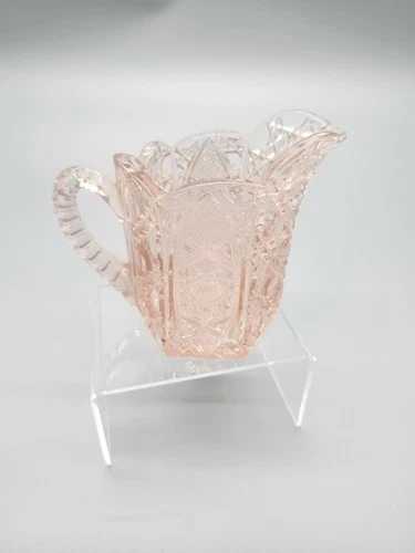 Vintage Pink Depression Glass Creamer | Pressed Glass Sawtooth Star Pattern |...