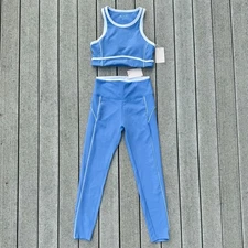 NWT! Wilo The Label Women Sz M 2pc Bra + Leggings SET Powder Blue White Details