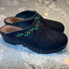 Vintage Hanna Andersson Swedish Wooden Black Suede Clogs Size EU40