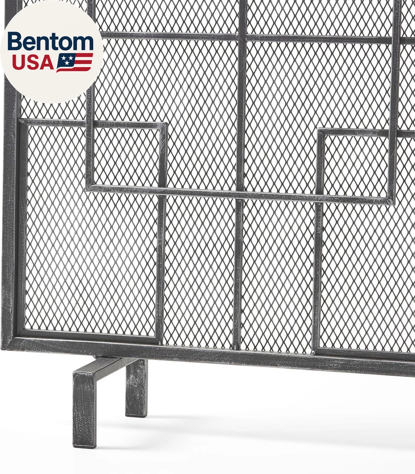 Pantalla de chimenea de 1 panel, protector de chispas de fuego de hierro ligero para sala de estar, mod Foto 4 de 4