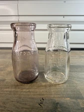 Vintage Round 1/2 Half Pint Embossed Milk Bottles Lot of 2