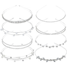 8 Pack Sparkly Rhinestone Pearl Silver Metal Headbands,Double Slim Skinny Wire H