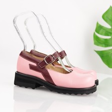 John Fluevog Womens Plain Jane Mary Jane Shoes Size 7 Pink Burgundy Leather Lugs