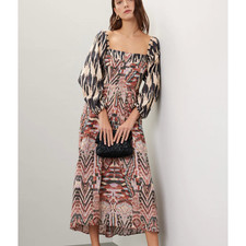 Maria Cher Batik Peasant Midi Dress XS Cottage Boho Western Cotton Prairie $475
